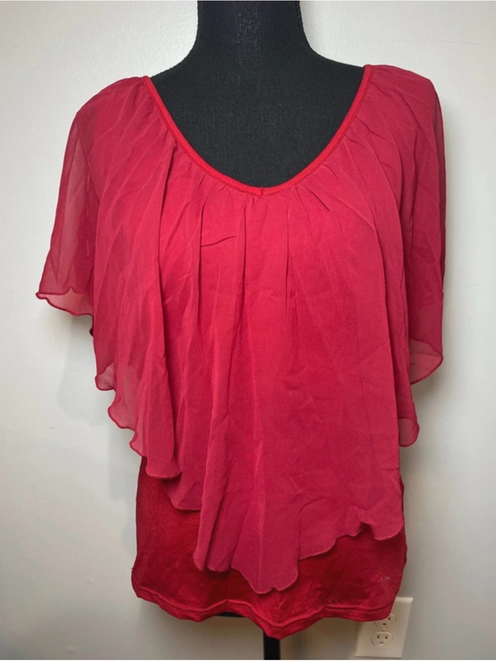 Zanzea Red Layered Chiffon Blouse